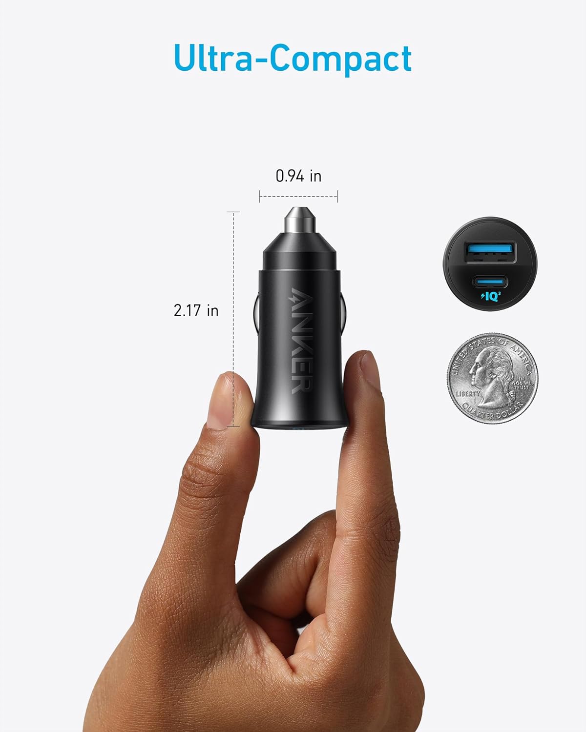 USB-C Car Charger, iPhone 16 Car Charger, 30W 2-Port Type-C Car Adapter, PowerIQ 3.0, for iPhone 16/15/14/13/12 Series, Samsung Galaxy S23/S22/S21 Series, iPad Pro, AirPods, and More