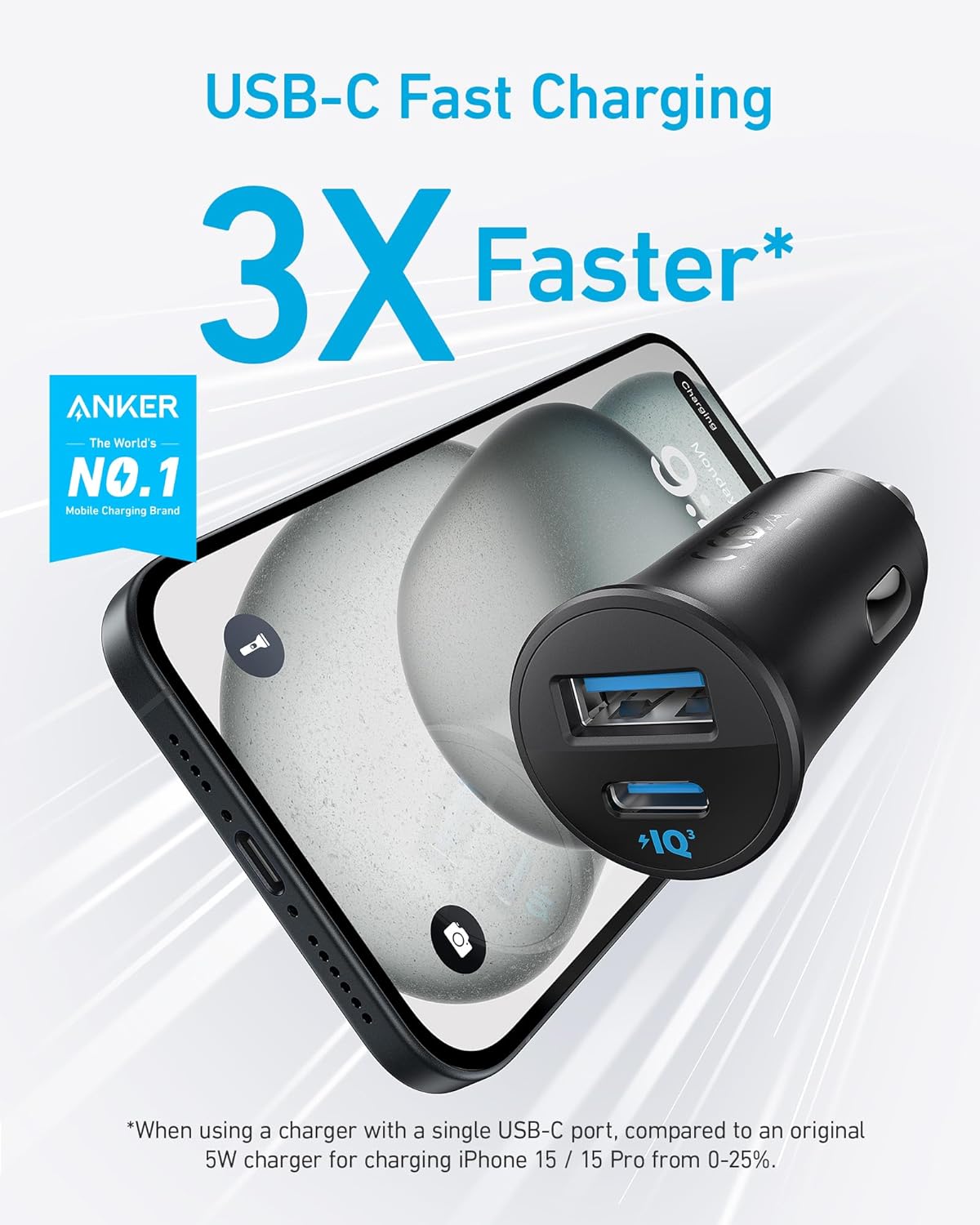 USB-C Car Charger, iPhone 16 Car Charger, 30W 2-Port Type-C Car Adapter, PowerIQ 3.0, for iPhone 16/15/14/13/12 Series, Samsung Galaxy S23/S22/S21 Series, iPad Pro, AirPods, and More